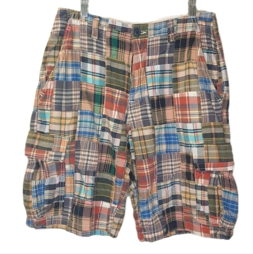 Gap Patchwork Cargo Shorts Men Sz 31/32 Madras Plaid Y2k Colorful Baggy Bermudas